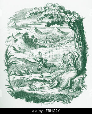 Brüder Grimm Kinder- und Hausmärchen - in 1812-15 veröffentlicht. Später bekannt als Grimms Märchen. Illustration für 'Die Gänsemagd' Jacob Grimm: 1785-1863 und Wilhelm Grimm: 1786-1859. Illustration von George Cruikshank im Jahre 1868 Stockfoto