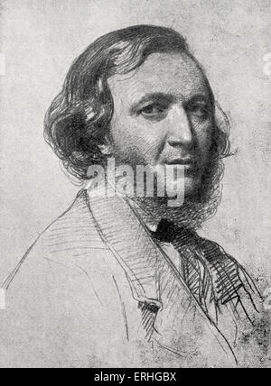 Robert Browning - Porträt des englischen Dichters und Dramatikers, 22. Mai 1859. 7. Mai 1812 - 12. Dezember 1889. Gezeichnet von R Lehmann in Rom. Stockfoto
