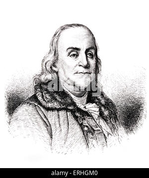 Benjamin Franklin - Porträt von amerikanischer Drucker, Schriftsteller, Abolitionist, Wissenschaftler und Erfinder. 17. Januar 1706 - 17 April Stockfoto