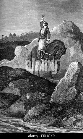 George Gordon Byron / Lord Byron - Darstellung einer Szene aus dem Gedicht "The Giaur" des englischen Dichters. "Er hob seinen Arm, Stockfoto