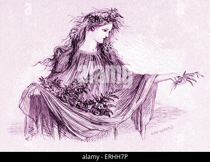 Shakespeares Hamlet - spielen Ophelia in Akt IV, Szene V: "und kommt er nicht wieder? "Englischer Dichter und Dramatiker. 26. April 1564 – 23. April 1616. Illustration von John Gilbert. Kupferstich von Edmund Evans. Stockfoto