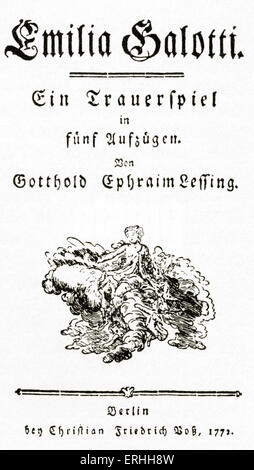 Gotthold Ephraim Lessing's Emilia Galotti, 1772 - Titelseite der Tragödie geschrieben von der deutschen Kritiker und Dramatiker, 22 Stockfoto
