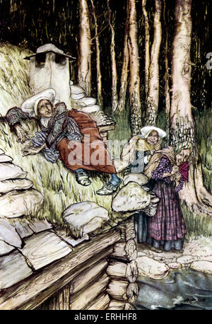 Ibsens Peer Gynt - Akt I, Szene I: Aase auf dem Hausdach Mühle.  Norwegischer Dramatiker 20. März 1828 - 23. Mai 1906. Stockfoto