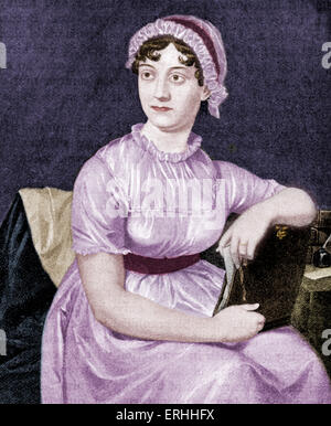 Jane Austen - Porträt des englischen Schriftstellers als eine junge Frau. 16. Dezember 1775 - 18. Juli 1817. Farbausführung Stockfoto