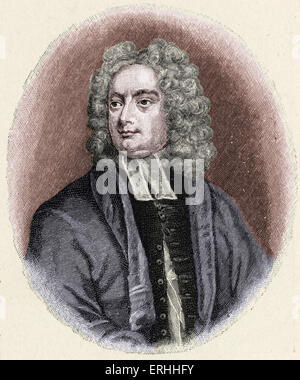 Jonathan Swift - Porträt - Englisch irischen Autor 30. November 1667 - 19. Oktober 1745. Von George Vertue Gravur. Farbausführung Stockfoto