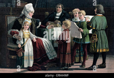 Martin Luther mit seiner Familie.  Deutscher Theologe, Reformator 10 November 1483 - 18 Februar 1546.  Von Paul Poetzsch. Stockfoto