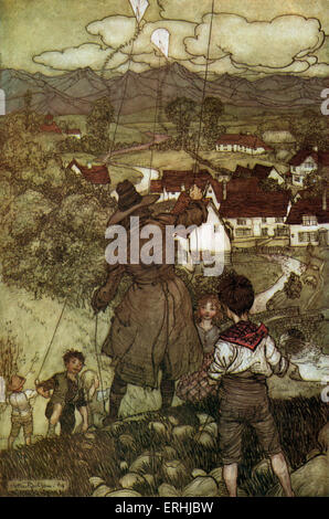 Washington Irvings Kurzgeschichte "Rip van Winkle" - Illustration von Arthur Rackham, 1904. "Lehrte sie Drachen fliegen" 1916 Stockfoto