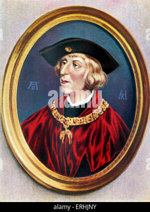 Maximilian i. von Habsburg. Porträt des Kaisers. Kaiser des Heiligen Römischen Reiches. Nach einem Porträt von Albrecht Dürer. 22. März 1459 – 12 Stockfoto