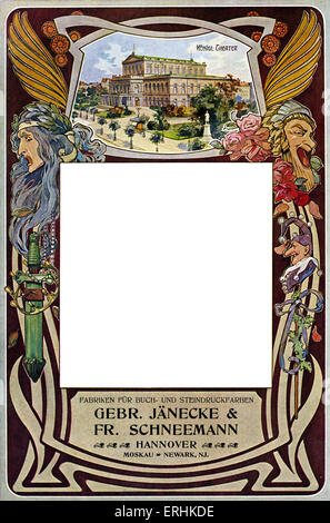 Tragik-Komödie-Masken als Surround-Grenze von 1902 Drucker Katalog.        Gold-Druck. Art Deco und Jugendstil, Stockfoto