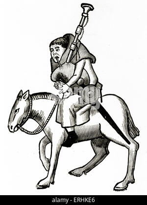 Geoffrey Chaucers Canterbury Tales - The Miller auf dem Pferderücken.  Englischer Dichter, c. 1343-1400. Ellesmere-Manuskript von Stockfoto