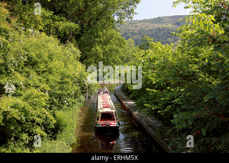 Reise-Boot, Thomas Telford, Sitz in Llangollen Wharf Reisen am Llangollen Kanal am Bryn Howell Stockfoto