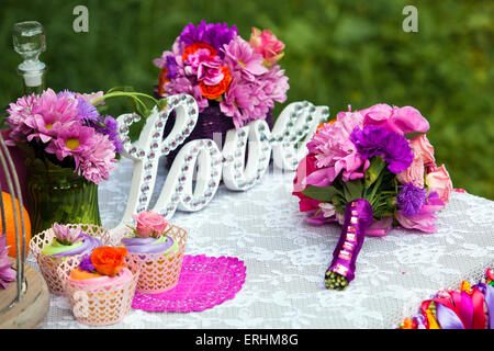 Süße Tabelle oder Candy Bar auf Hochzeit oder Event-party Stockfoto