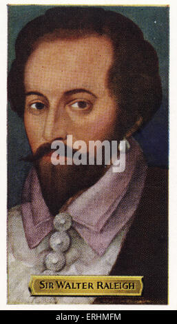 Sir Walter Raleigh - English Explorer. WR: 1552 – 29. Oktober 1618.  Die erste englische Kolonie in Nordamerika, festgelegten auf Stockfoto