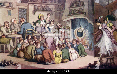 Oliver Goldsmith "The Vicar of Wakefield" Illustration "Jagen die Pantoffel" von Thomas Rowlandson, Englisch Karikaturist 14. Juli 1756 – 22. April 1827. OG 10. November 1730 oder 1728 – 4 April 1774, Anglo-Irischer Schriftsteller, Dichter und Arzt. Erstmals veröffentlicht die Vicar of Wakefield 1766. Stockfoto