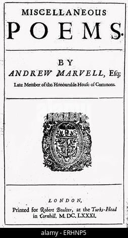 "Sonstige Gedichte" - von Andrew Marvell.  Titelseite.  Im Jahre 1681 veröffentlicht in Lonodn.  AM: Englische metaphysischen Dichter, 31 März Stockfoto