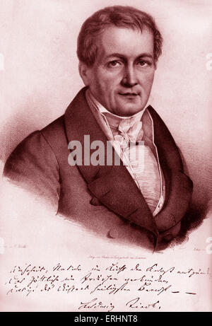 Ludwig Tieck-Porträt. mit Unterschrift. Deutscher Schriftsteller auf Shakespeare. 31. Mai 1773 - 28. April 1853. Schrieb unter dem Pseudonym Peter Lebrecht. Stockfoto