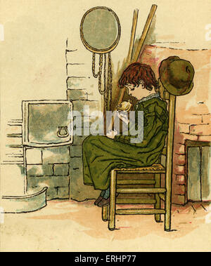 Little Jack Horner Kinderreim illustriert von Kate Greenaway. Englisch für Kinder Buchillustratorin und Autorin 17. März 1846 - 6. November 1901 von Mutter Gans Buch. (Erste veröffentlichte 1881.) Stockfoto