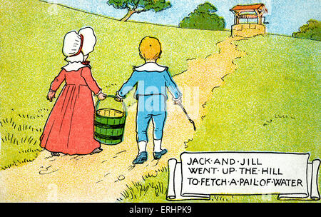 Jack und Jill - klassischen englischen Kinderreim. Die früheste Publikation der Texte wurde in den 1760er-Jahren in der John Newbery Stockfoto