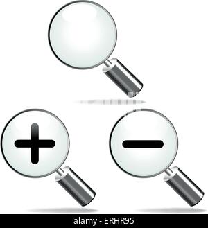 Vektor-Illustration der Lupe realistische Symbole auf weißem Hintergrund Stock Vektor