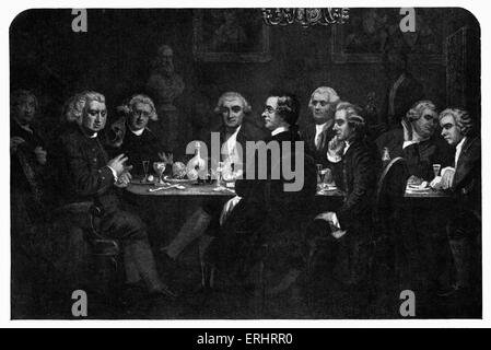 Samuel Johnson - Essen im Sir Joshua Reynolds aus einem Gemälde von James Doyle. Von links nach rechts: Boswell, Johnson, Reynolds, Stockfoto