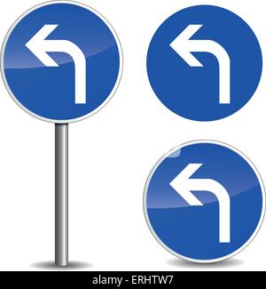 Vektor-Illustration des linken blauen Roadsign auf weißem Hintergrund Stock Vektor