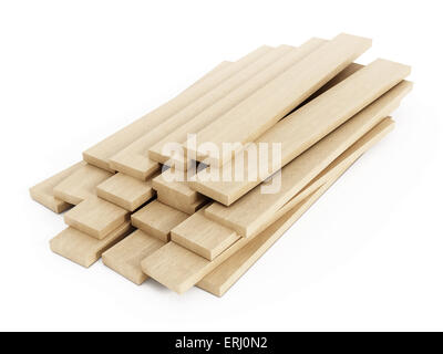Holzbohlen isoliert auf weißem Hintergrund. Stockfoto