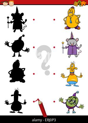 Cartoon-Illustration von Bildung Schatten Matching-Spiel für Kinder im Vorschulalter Stock Vektor