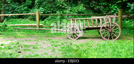 Alten Pferd gezogenen Holzkarren auf dem Display im Shevchenkovsky Park, Lemberg, Ukraine Stockfoto