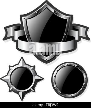 Set of steel glossy shields isolated on white. Vector illustration. Stock Vektor