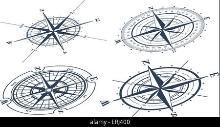 Satz von Kompass-Rosen (Windroses). Vektor-Illustration. Stock Vektor