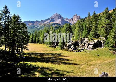 Malerische Berglandschaft des Vallée De La Clarée, Französische Alpen, Wildnis Stockfoto