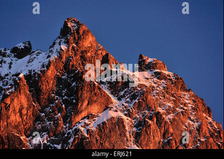 Glühenden Alpen Tops, La Meije, Französische Alpen, Frankreich Stockfoto