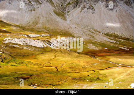 Typische Berglandschaft in diffusem Licht, Landschaft der kleine Rinnsale, Französische Alpen, Frankreich Stockfoto