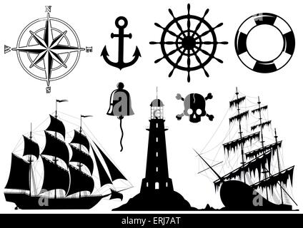 Reihe von nautischen Icons isoliert auf weißem Hintergrund Stock Vektor