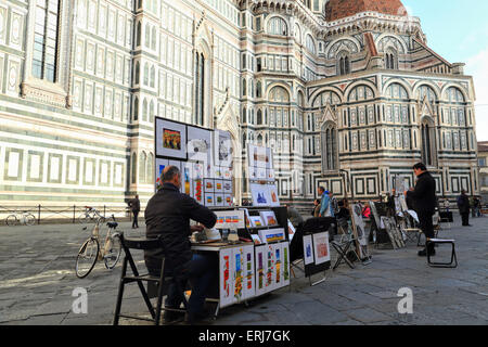 Straßenkünstler auf Kathedrale Santa Maria del Fiore, Florenz Stockfoto