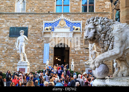 Kopie von Michelangelos "David", Piazza della Signoria, Florenz, Italien Stockfoto