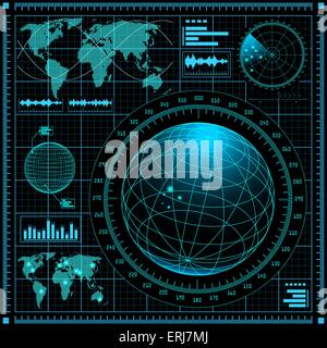 Radarbildschirm mit Weltkarte. Vektor-EPS10. Stock Vektor