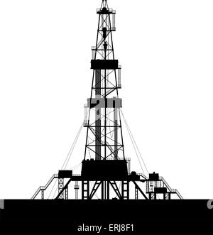 Oil Rig Silhouette. Detaillierte Vektor-Illustration der Bohrinsel isoliert auf weißem Hintergrund. Stock Vektor