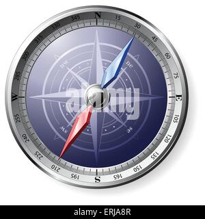 Stahl detaillierte Kompass isoliert auf weiss Stock Vektor