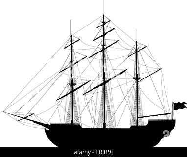Großes Segelschiff. Detaillierte Vektor-Illustration der großen schwarzen Schiff isolierten auf weißen Hintergrund. Stock Vektor