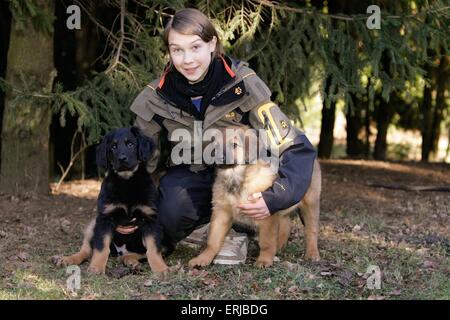 Mädchen mit Hovawart Welpen Stockfoto