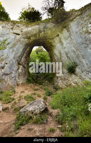 Großbritannien, England, Derbyshire, Dovedale, Reynards Höhle, Eingang zum alten eingestürzten Höhle Stockfoto