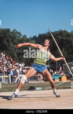 Bruce Jenner im Wettbewerb im Zehnkampf auf he1976 uns Olympiabahn und Feldversuche Stockfoto