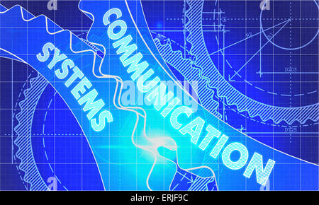 Kommunikationssysteme auf die Zahnräder. Bauplan-Stil. Stockfoto