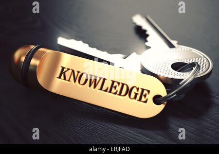 Schlüssel zum wissen. Konzept auf goldenen Schlüsselanhänger. Stockfoto