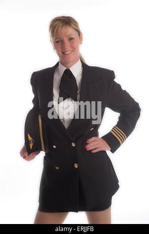 Ältere weibliche Flugkapitän in uniform Stockfoto