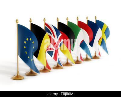 Europäischen Union Gründer Länderflaggen isoliert auf weißem Hintergrund. Stockfoto