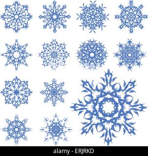 Vektor-Set blau Schneeflocken in verschiedenen Formen Stock Vektor