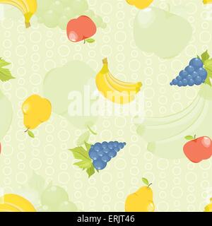 nahtlose Hintergrund mit Cartoon Obst: Äpfel, Birnen, Trauben und Bananen Stock Vektor