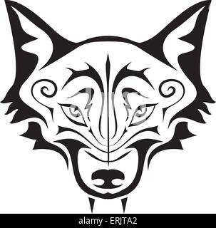 Schwarze gothic Tätowierung. Der Kopf eines Wolfes auf weißem Hintergrund Stock Vektor